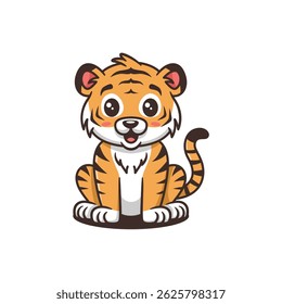 Cute Tiger Sitting Cartoon Vector Illustration