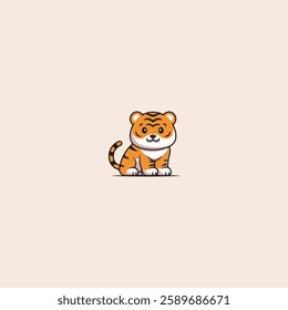 
Cute Tiger Sitting icon flat vector design.