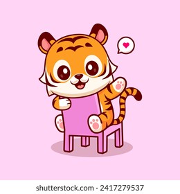 Cute Tiger Sitting on Chair Cartoon Vector Icon Illustration.
Animal Nature Icon Concept Isolated Premium Vector. Flat
Cartoon Style