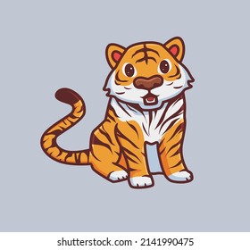 cute tiger sitting open mouth. isolated cartoon animal nature illustration. Flat Style suitable for Sticker Icon Design Premium Logo vector. Mascot Character