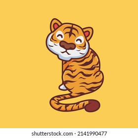 cute tiger sitting smile. isolated cartoon animal nature illustration. Flat Style suitable for Sticker Icon Design Premium Logo vector. Mascot Character