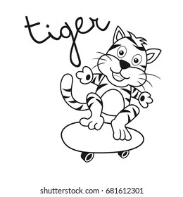 Cute tiger skater vector cartoon illustration