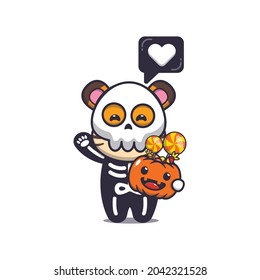 cute tiger with skeleton costume holding halloween pumpkin