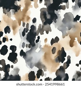 Cute tiger skin black and brown seamless with watercolor white background. animal skin vector illustration. Watercolor print in rustic vintage style, textile or wallpapers.