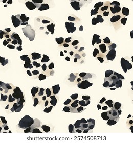 Cute tiger skin black spot seamless with watercolor background. animal skin vector illustration. Watercolor print in rustic vintage style, textile or wallpapers.