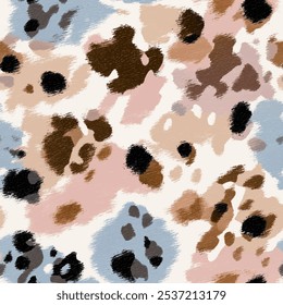 Cute tiger skin watercolor seamless pink, blue and brown spot with watercolor background. animal skin vector illustration. Watercolor print in rustic vintage style, textile or wallpapers.