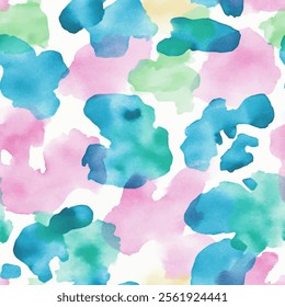 Cute tiger skin watercolor seamless pink, blue and green spot with watercolor background. animal skin vector illustration. Watercolor print in rustic vintage style, textile or wallpapers.