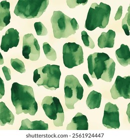 Cute tiger skin watercolor seamless green spot with watercolor background. animal skin vector illustration. Watercolor print in rustic vintage style, textile or wallpapers.