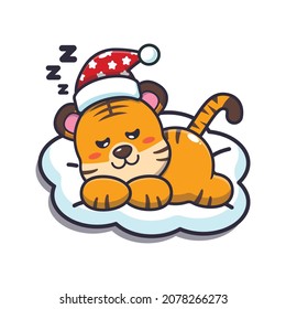 Cute tiger sleep. Cute animal cartoon illustration.