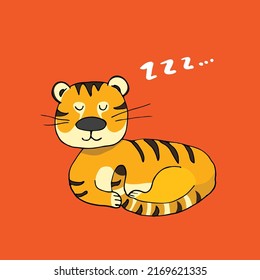 Cute Tiger sleeping, Cartoon Animal baby and children print design Vector Illustration.