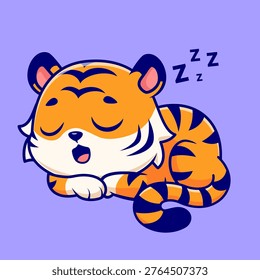 Cute Tiger Sleeping Cartoon Vector Icon Illustration. Animal Nature Icon Concept Isolated Premium Vector. Flat Cartoon Style