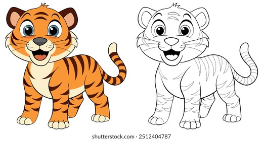 Cute Tiger Smile Cartoon Coloring Page For Kids