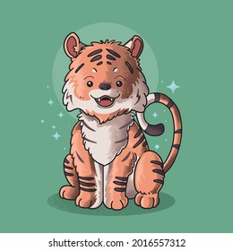 cute tiger smiling grunge style illustration vector