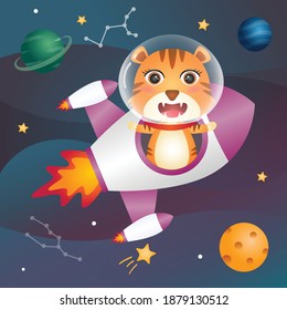 A cute tiger in the space galaxy