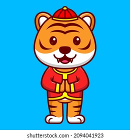 Cute Tiger Standing Cartoon Vector Icon Illustration. Animal Character Mascot Flat Concept.