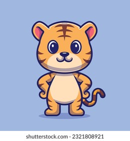 Cute Tiger Standing Cartoon Vector Icon Illustration