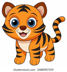  Cute Tiger Standing Cartoon Vector Icon Illustration. Animal Nature Icon Concept Isolated Premium Vector.