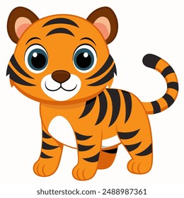  Cute Tiger Standing Cartoon Vector Icon Illustration. Animal Nature Icon Concept Isolated Premium Vector.