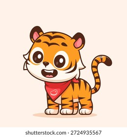 Süße Tiger stehende Cartoon-Vektorsymbol-Illustration. Tier Natur Icon Konzept isolierte Premium-Vektor. Flacher Cartoon-Stil