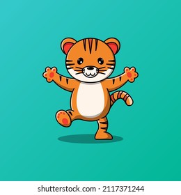 Cute tiger standing on one leg vector illustration
