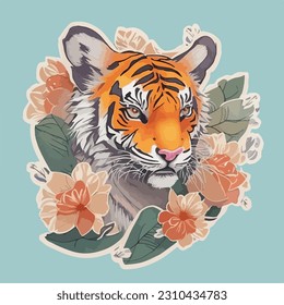 ilustración vectorial de tiger sticker lindo
