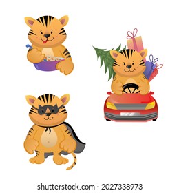Cute tiger stickers. Vector illustration 