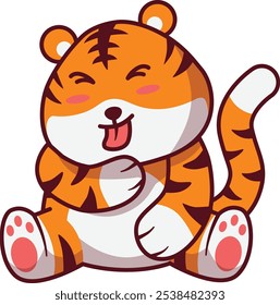 Cute Tiger Is Sticking Out its Tongue Sitting Illustration