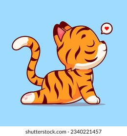 Cute Tiger Stretching Cartoon Vector Icon Illustration. Animal Sport Icon Concept Isolated Premium Vector. Flat Cartoon Style