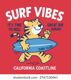 cute tiger with surf board