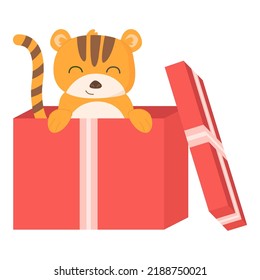 Cute tiger symbol of the year 2022 in cartoon style,