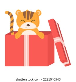 Cute tiger symbol of the year 2022 in cartoon style