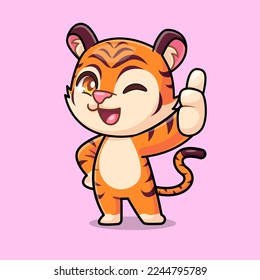 cute tiger thumbs up cartoon vector