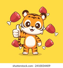 Cute Tiger Thumbs Up With Meat Cartoon Vector Icon
Illustration. Animal Food Icon Concept Isolated Premium
Vector. Flat Cartoon Style