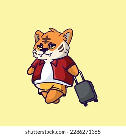 Cute Tiger Traveling with Suitcases Illustration