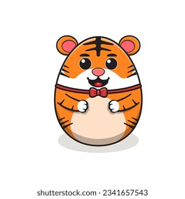 cute tiger vector cartoon character, tiger cartoon character, cute animal character, round shape animal character, animal mascot