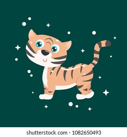 Cute tiger vector illustration. Flat design