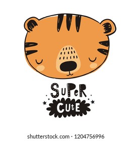 Cute tiger vector illustration. Hand drawn cute print for posters, cards, t-shirts. 