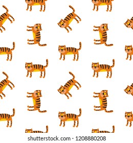 Cute tiger vector illustration. Hand drawn cute print for posters, cards, t-shirts. Seamless pattern