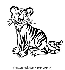 Cute tiger vector illustration. Hand drawn cute print for posters, cards, t-shirts.  International tiger day. Happy new year 2022, year of the Tiger