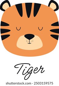 Linda Ilustración vectorial de tigre. Cabeza de tigre está dibujado en estilo de dibujos animados.