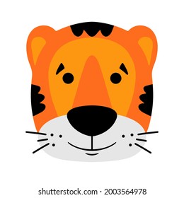 Tiger. Vektorgrafik einzeln auf weißem Hintergrund. Skandinavisches Flachdesign. Konzept für Kinder drucken.