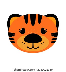 Cute tiger. Vector illustration, isolated on a white background. Scandinavian style flat design. Concept for children print.
