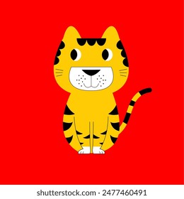 Ilustración vectorial tigre lindo aislado sobre fondo azul, impresión de dibujos animados para carteles, tarjetas y cualquier diseño