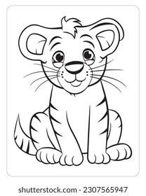 Cute Tiger, Tiger Vector, Tiger illustration, Jungle animals, Animals, Black and white, Wild animals, Coloring pages, Back and white