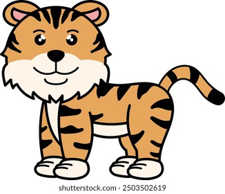 Cute Tiger Vector Illustration with Playful Expressions and Soft Stripes, Featuring an Adorable Tiger Cub in a Whimsical Setting.eps
