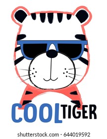 Cute tiger vector illustration for t-shirt design with slogan. Vector illustration design for fashion fabrics, textile graphics, prints.