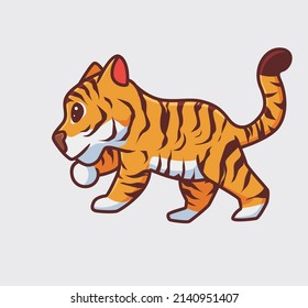 cute tiger walking calm. isolated cartoon animal nature illustration. Flat Style suitable for Sticker Icon Design Premium Logo vector. Mascot Character