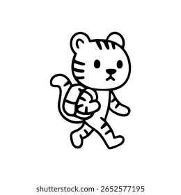 Cute tiger walking with a shell-like object