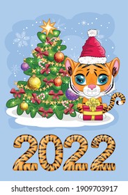 Cute Tiger Wall Calendar Template for 2022, Year of the Tiger, Chinese Calendar, A4. Week starts on Sunday. cartoon