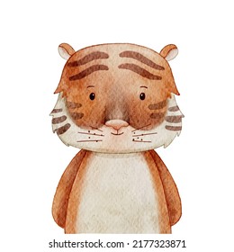 cute tiger watercolor illustration for baby and kids with isolated background